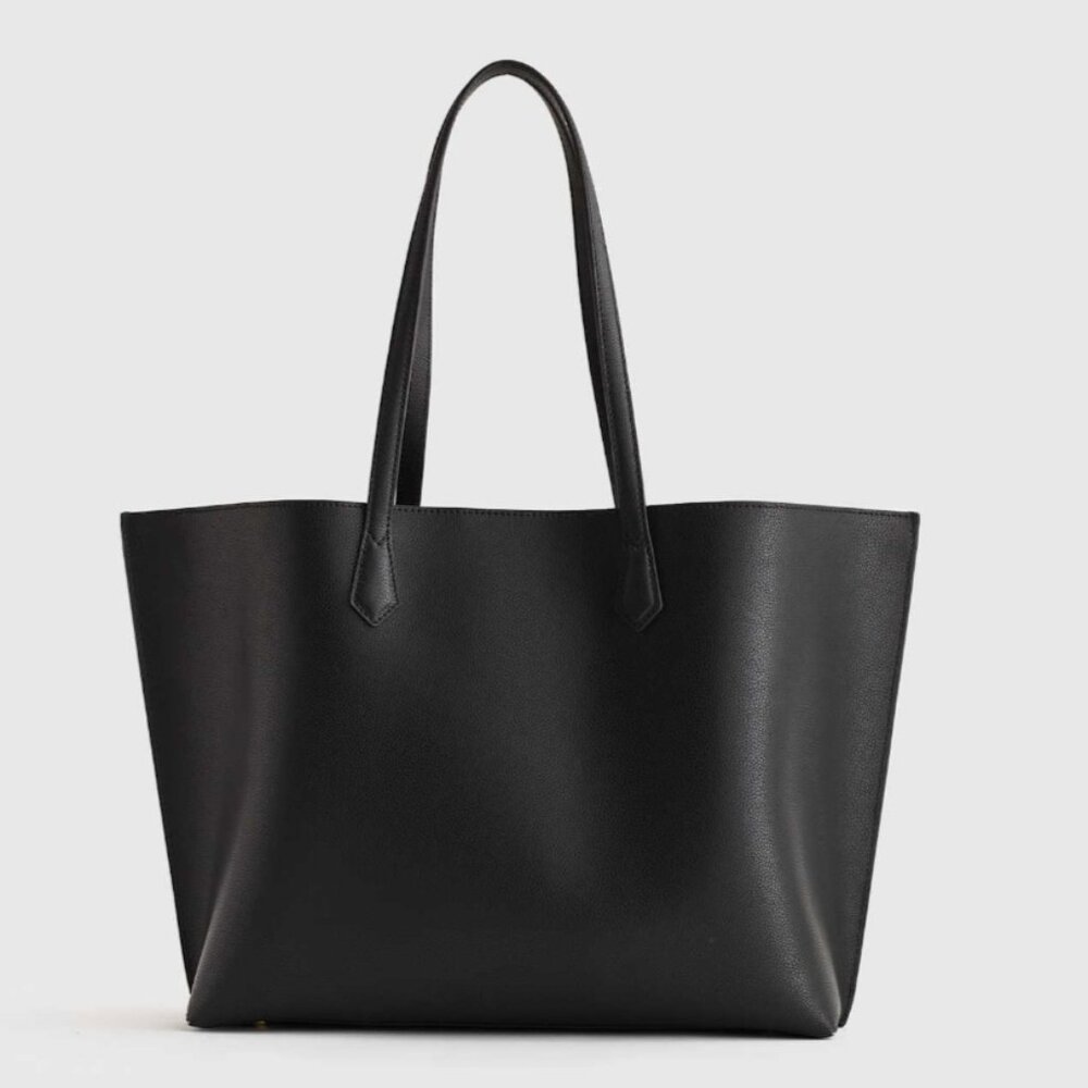Quince black Italian leather triple compartment shopper tote